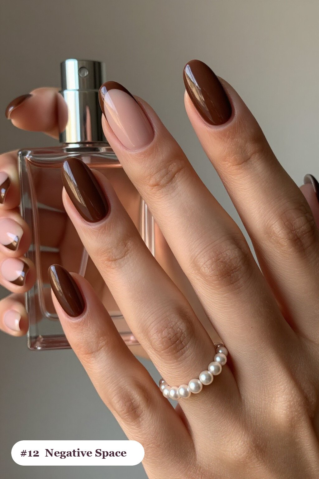 Chocolate Brown Negative‑Space Coffin Nails - september fall nails