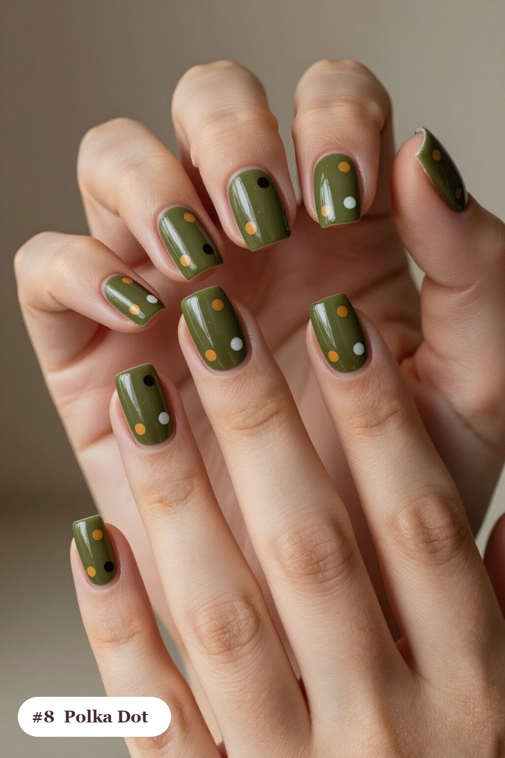 Olive Green Polka‑Dot Short Square Nails: On Short Nails - september fall nails