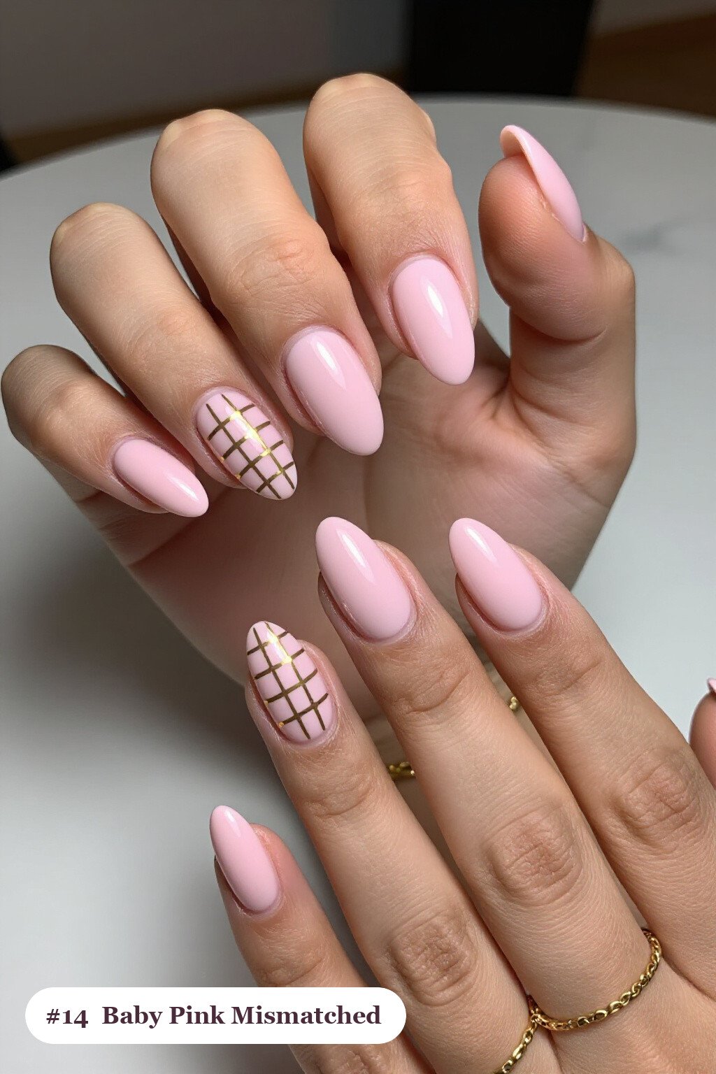 Mismatched Baby Pink Patterns on Short Almond Nails: On Short Nails - short almond nails