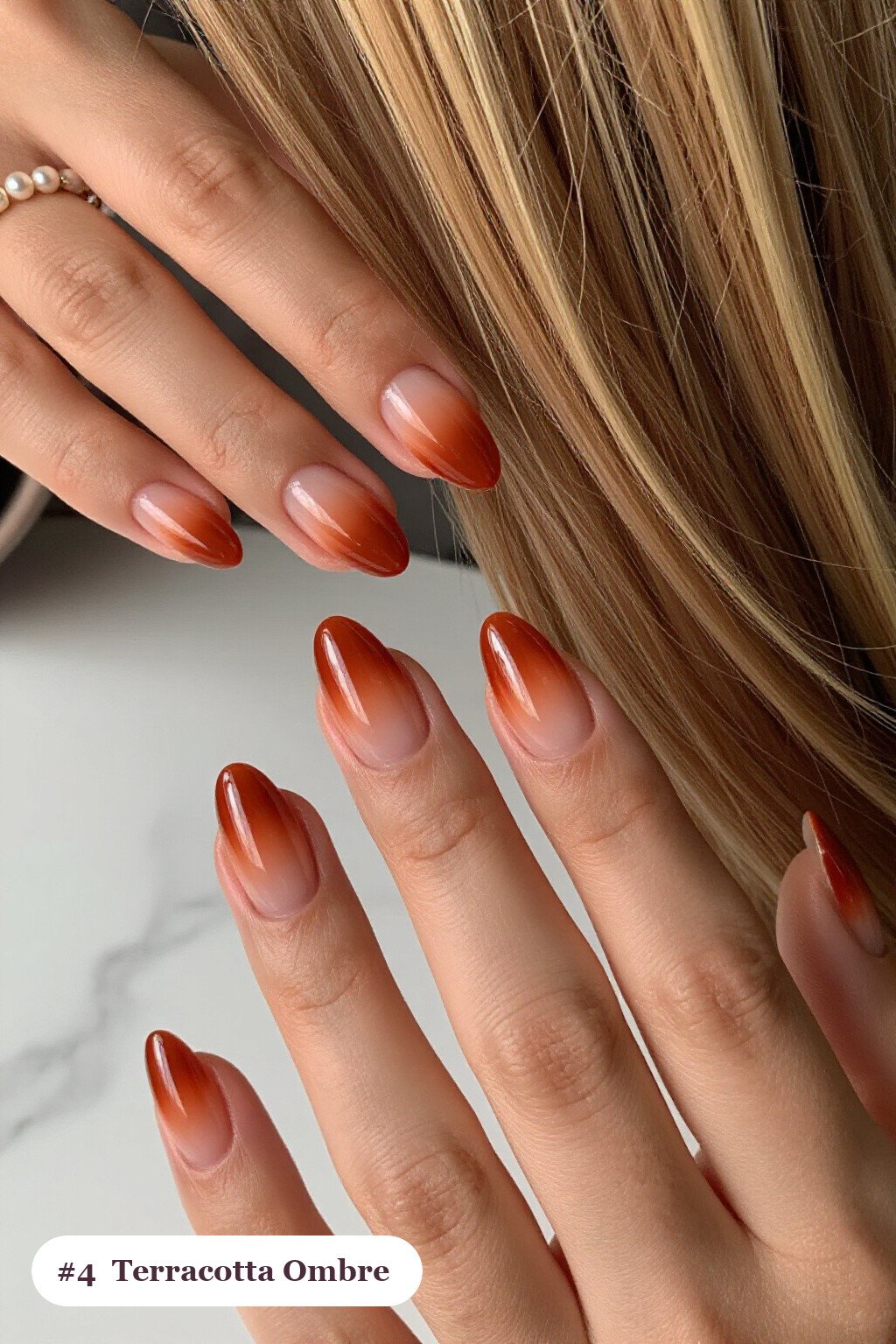 Terracotta Two‑Tone Ombre Short Almond Nails - short almond nails