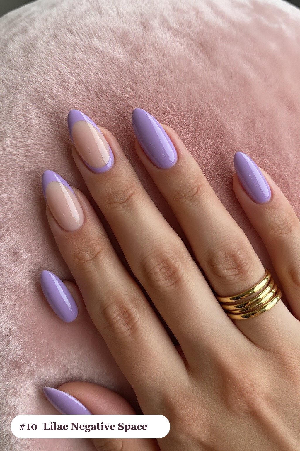 Lilac Short Almond Nails with Negative‑Space Sheer Nude Windows & Bold Shapes - short almond nails designs
