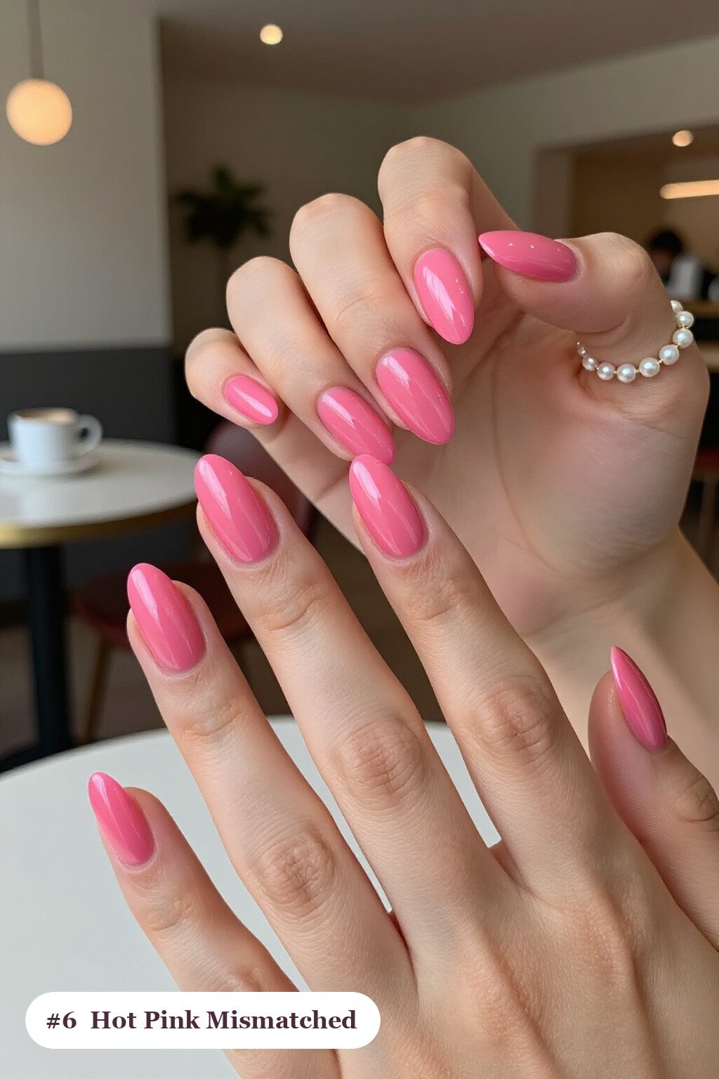 Hot Pink Short Almond Nails Mismatched Set: Best Shades for Every Season - short almond nails designs