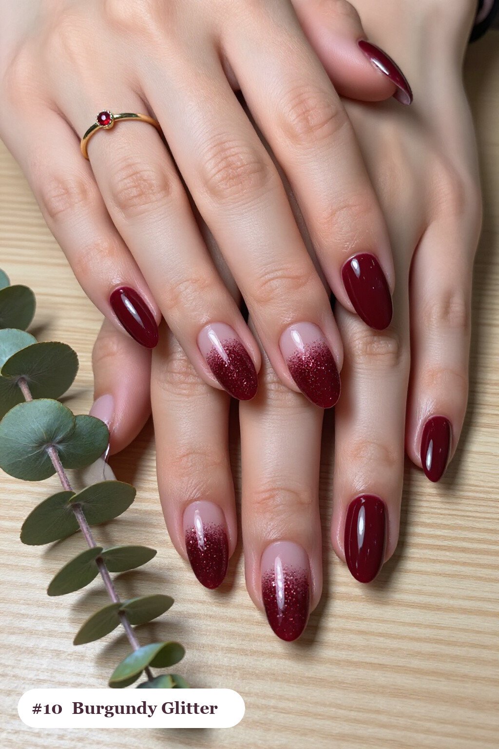 Burgundy Short Almond Nails with Glitter Gradient from Cuticle: Best Shades for Every Season - short almond nails fall