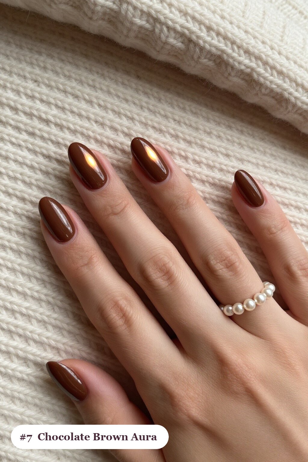 Chocolate Brown Short Almond Nails Airbrushed with a Glowing Aura Center - short almond nails fall