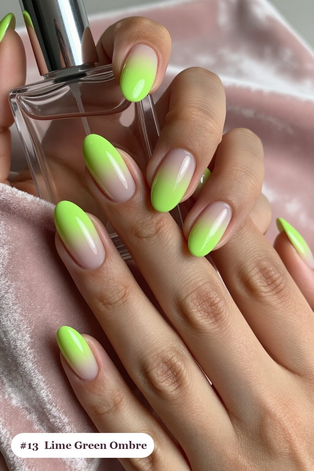 Short almond lime green nails with a vivid two-colour ombre melting from the cuticle to the tips, perfect for halloween - short simple halloween nail ideas Short almond lime green nails with a vivid two-colour ombre melting from the cuticle to the tips, perfect for halloween - short simple halloween nail ideas