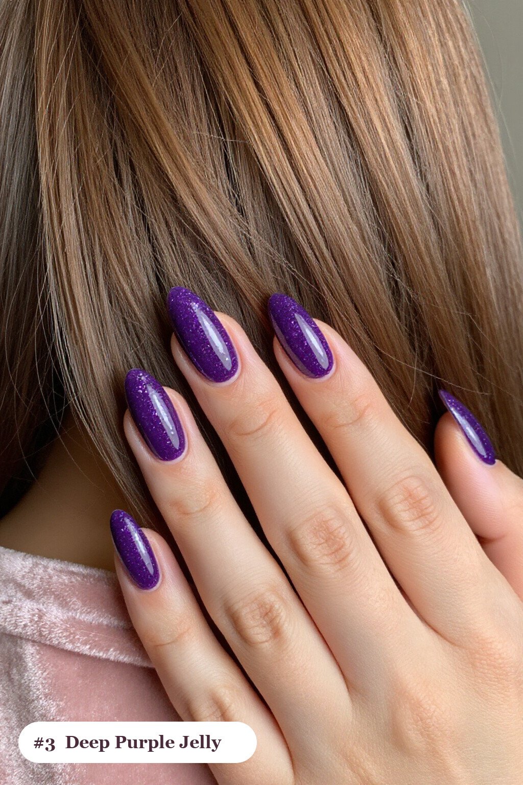 Short almond deep purple nails in a see-through jelly finish with encapsulated glitter, perfect for halloween - short simple halloween nail ideas Short almond deep purple nails in a see-through jelly finish with encapsulated glitter, perfect for halloween - short simple halloween nail ideas
