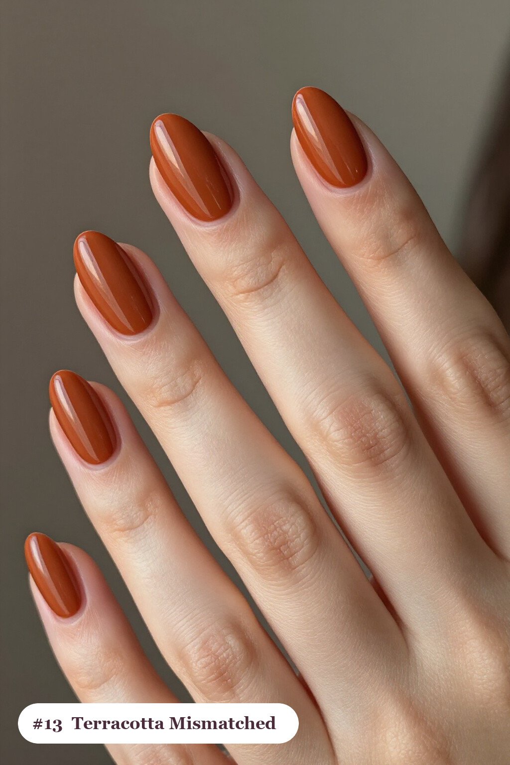 Terracotta Mismatched Almond Nails—One Color Story, Many Patterns - short thanksgiving nails Terracotta Mismatched Almond Nails—One Color Story, Many Patterns - short thanksgiving nails