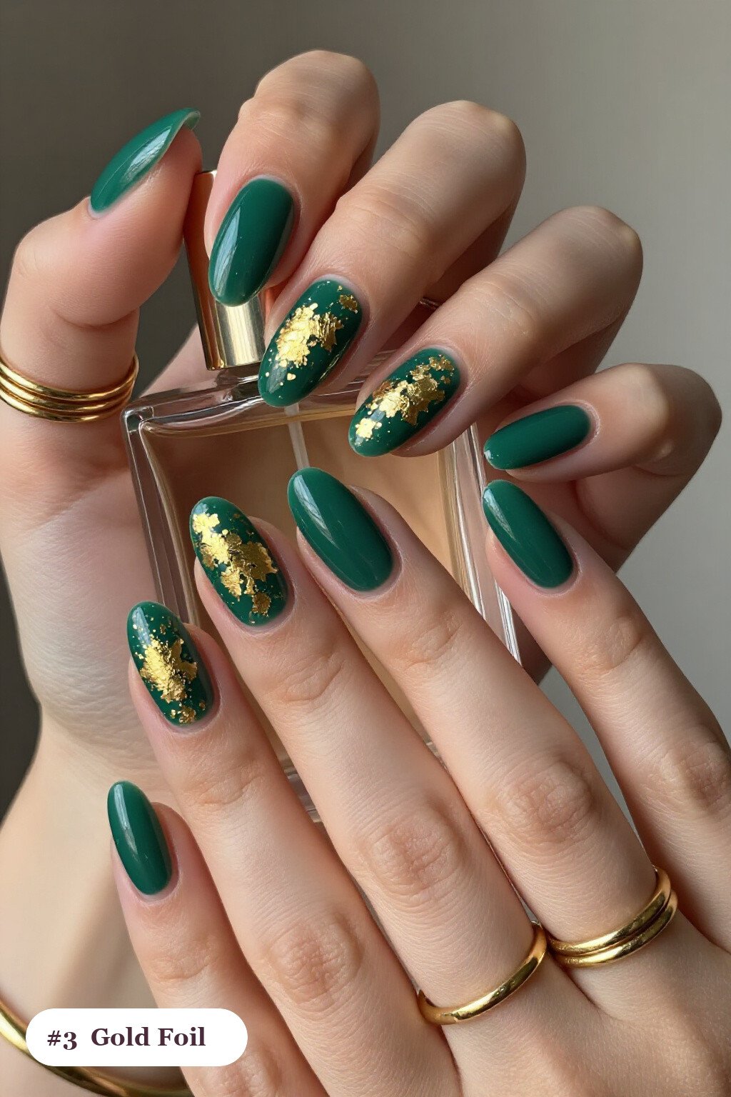 Emerald Green Almond Nails with Gold Foil Flakes: Best Shades for Every Season - short thanksgiving nails Emerald Green Almond Nails with Gold Foil Flakes: Best Shades for Every Season - short thanksgiving nails