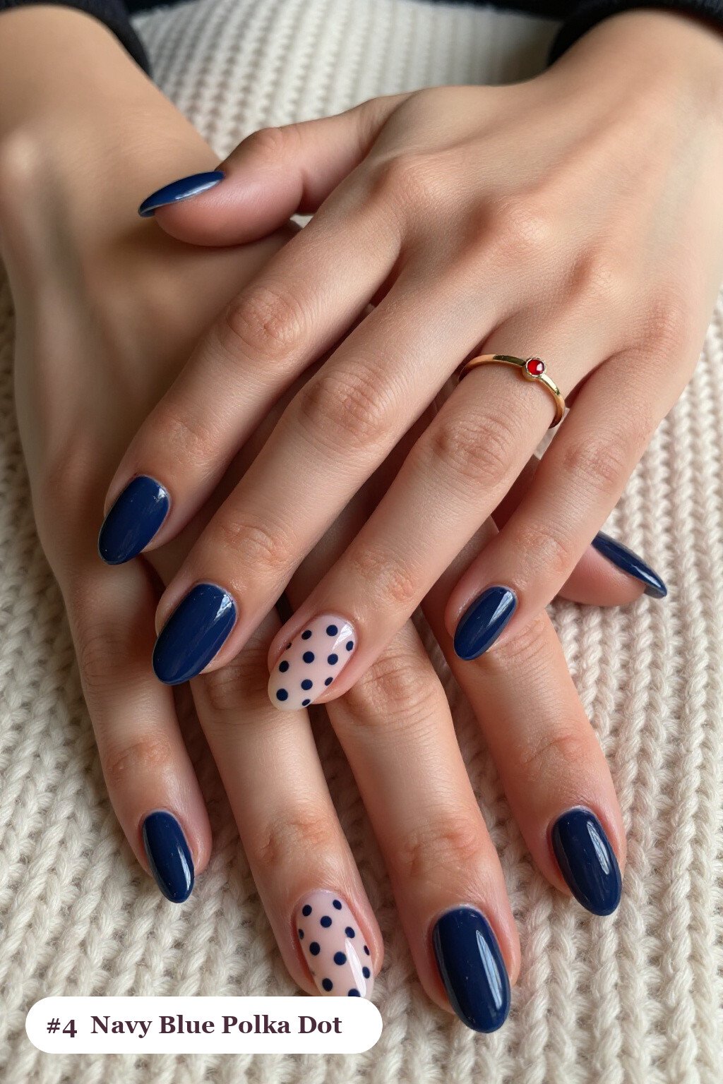Navy Polka‑Dot Almond Nails—Playful Thanksgiving Short Nail Art - short thanksgiving nails Navy Polka‑Dot Almond Nails—Playful Thanksgiving Short Nail Art - short thanksgiving nails