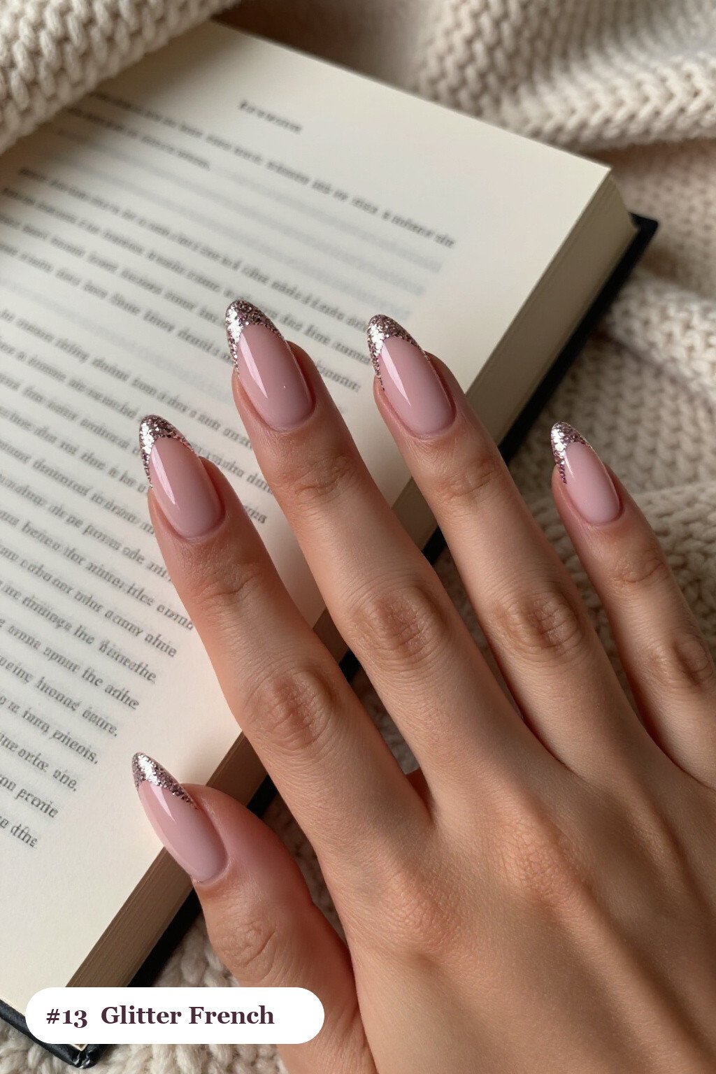 Baby Pink Almond Nails with Glitter‑Packed French Tips: On Short Nails - simple almond nails