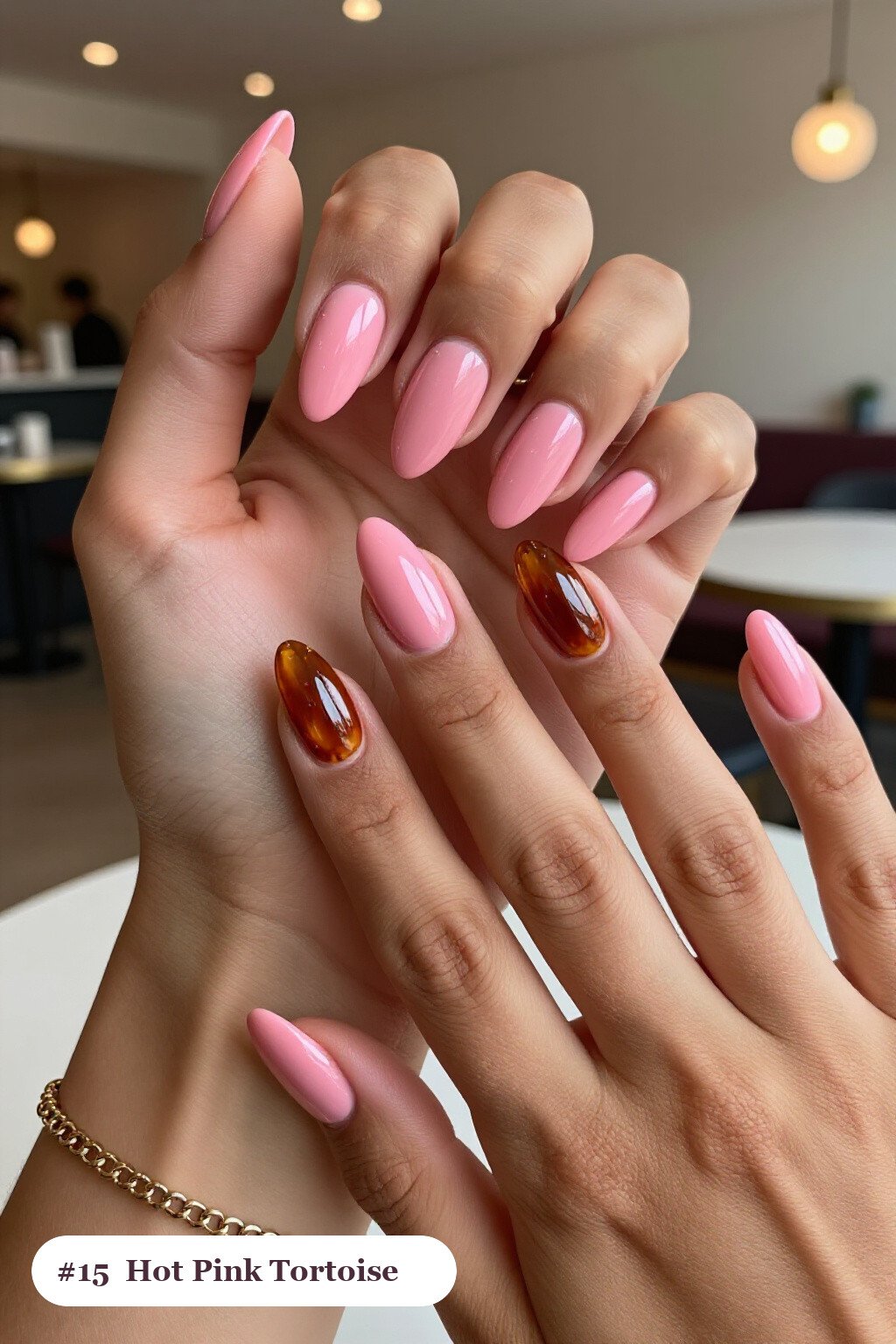 Hot Pink Almond Nails with Amber Tortoiseshell Accents for a Pop - simple almond nails