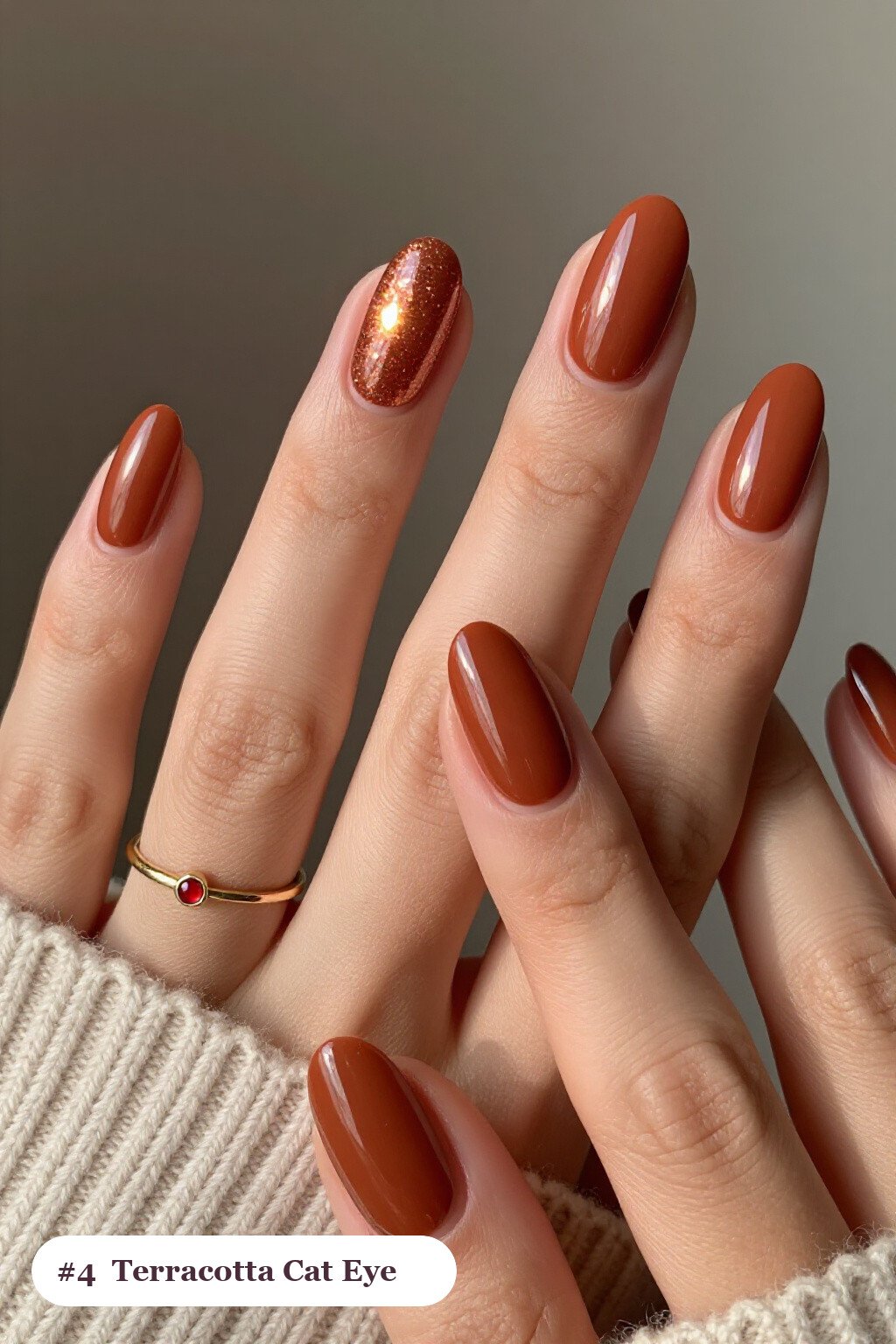 Terracotta Almond Nails with Glowing Shimmer Band: Best Shades for Every Season - simple almond nails