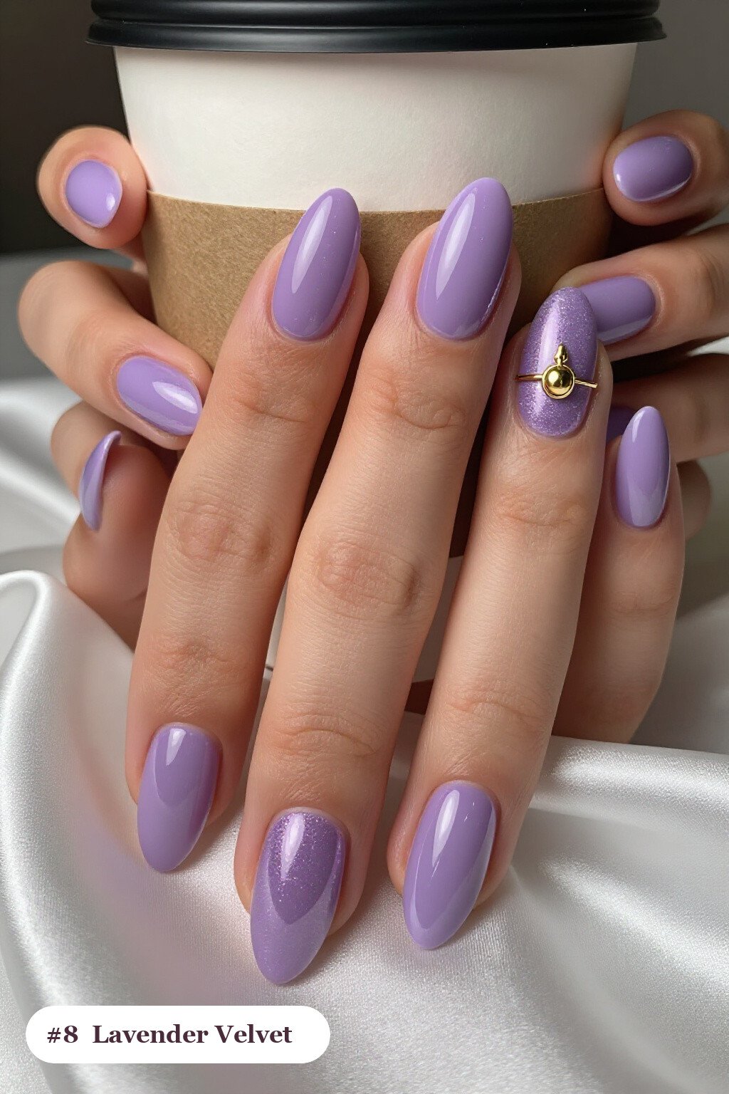 Lavender Almond Nails in Velvet Shimmer Finish with Gold Charm Accent: How to Make Them Last Longer - simple almond nails