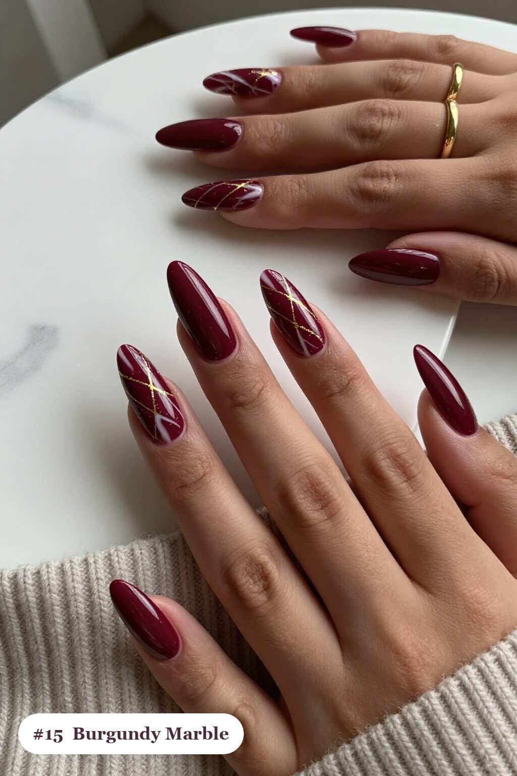 Long coffin burgundy nails with bold marble veins in white and gold across every nail, perfect for christmas - simple christmas nails Long coffin burgundy nails with bold marble veins in white and gold across every nail, perfect for christmas - simple christmas nails
