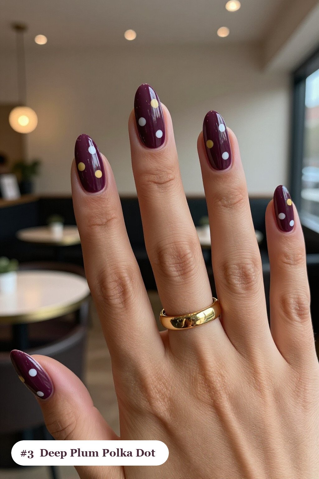Simple Fall Nails: Long Coffin Deep Plum Polka‑Dot Play - simple fall nails Simple Fall Nails: Long Coffin Deep Plum Polka‑Dot Play - simple fall nails