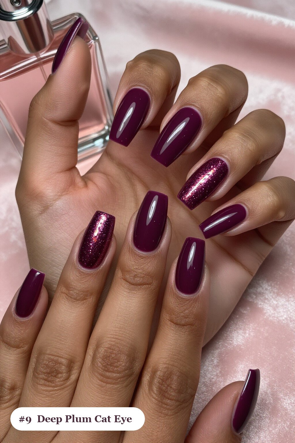 Simple Fall Nails: Long Square Deep Plum Gem‑Stone Shimmer Band - simple fall nails Simple Fall Nails: Long Square Deep Plum Gem‑Stone Shimmer Band - simple fall nails
