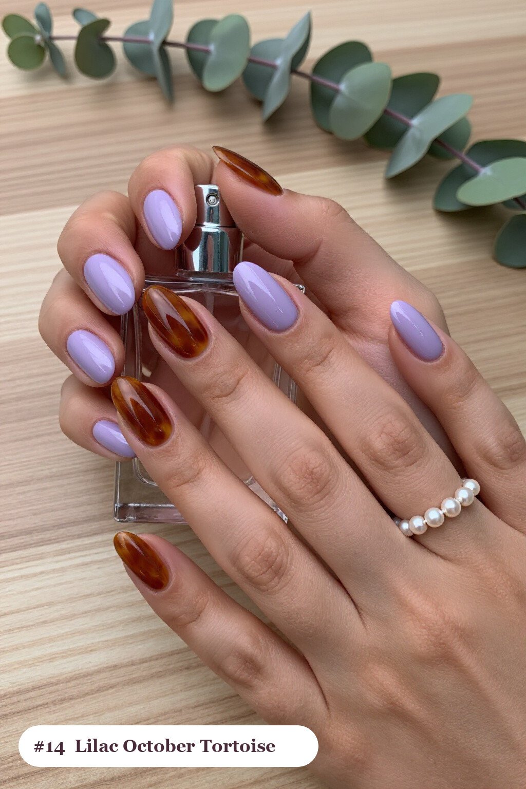 Lilac Medium Coffin Nails with Glossy Amber Tortoiseshell Accents - simple october nail designs