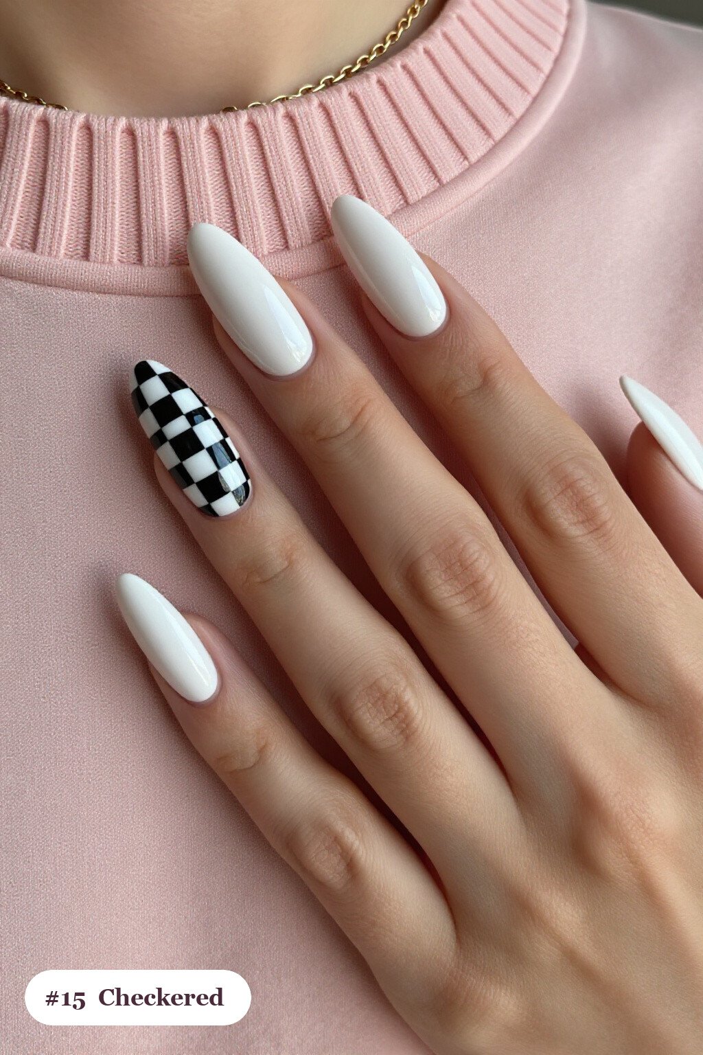 Milky White Ballerina Nails with Checkerboard Accents: On Short Nails - simple october nail designs
