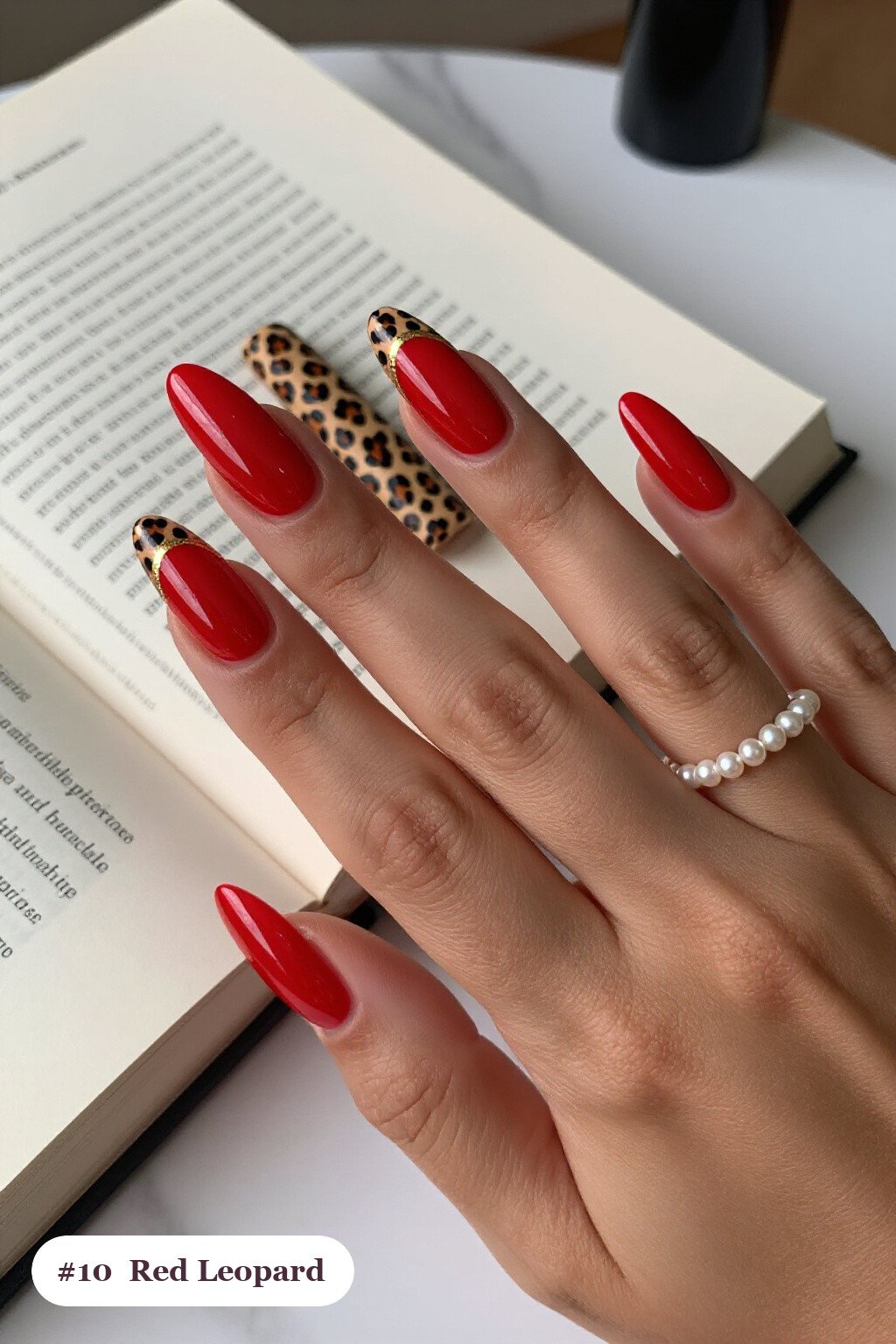 Long Ballerina Red Nails Featuring Leopard Print Accents and Gold Details - simple red nails