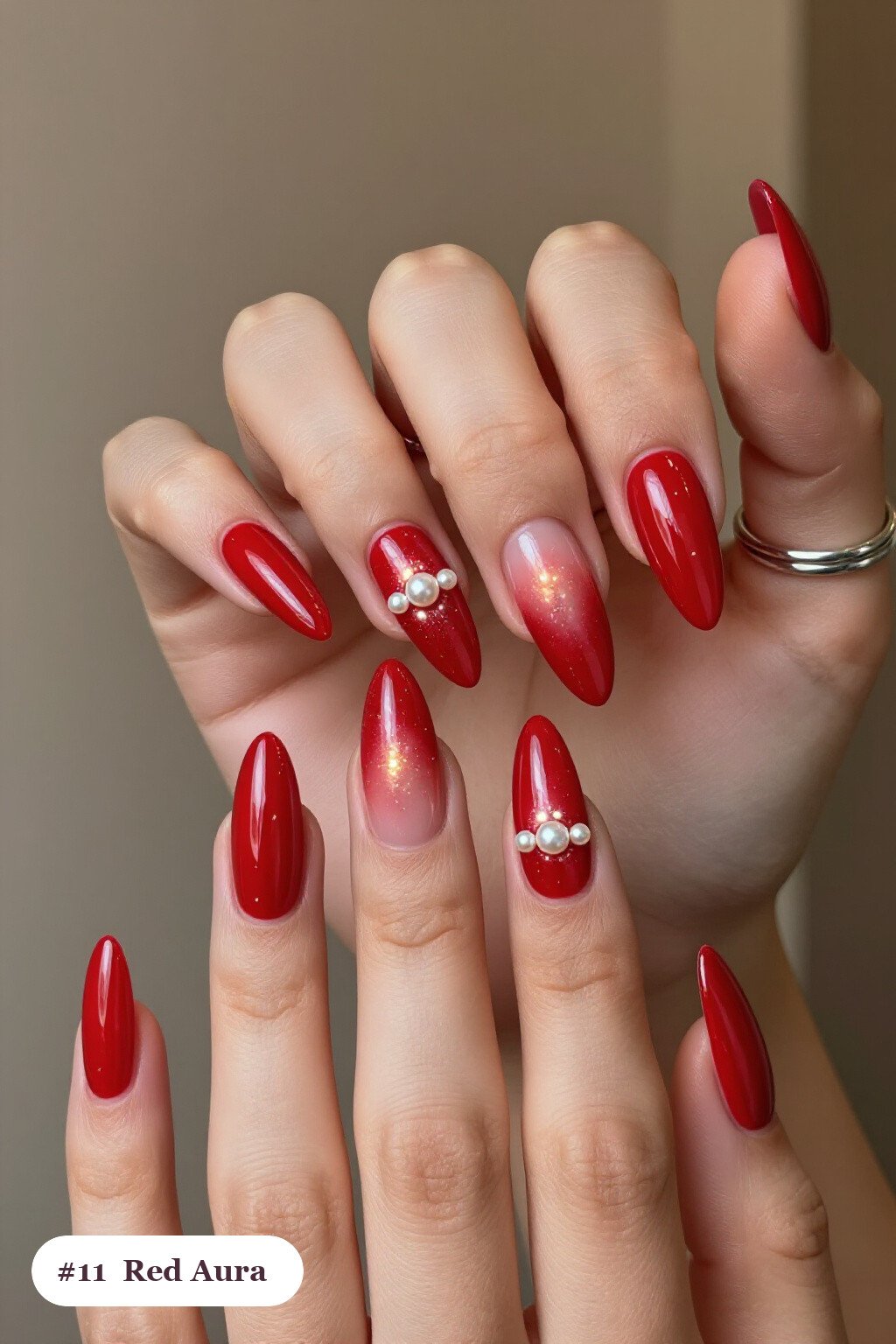 Simple Red Nails: Airbrushed Aura Stilettos for Evening Glam - simple red nails