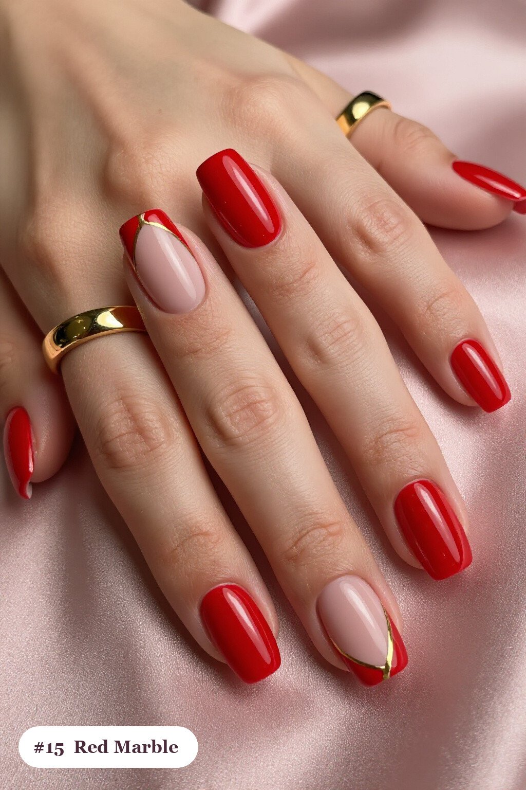Simple Red Nails: Marble‑Vein Short Squares for Minimalist Chic - simple red nails