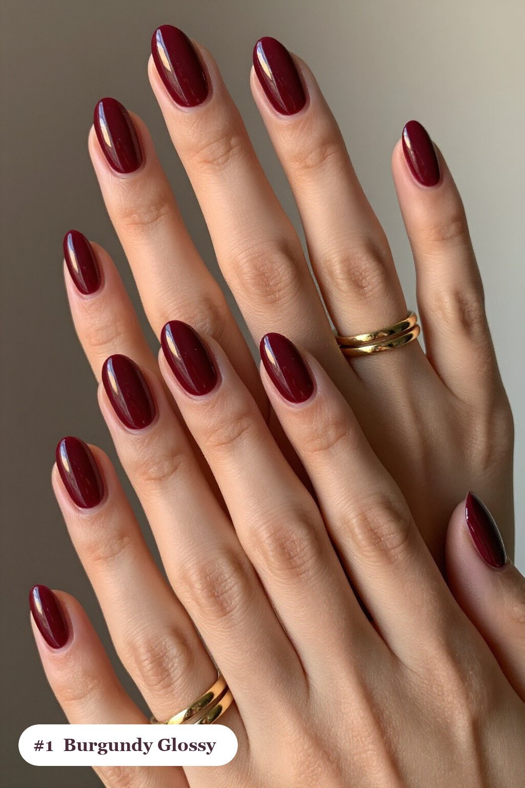 Short almond burgundy nails in a flawless mirror-glossy full-colour finish, thanksgiving style - simple short thanksgiving nail designs