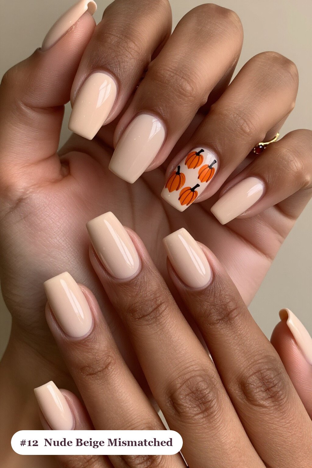 Nude Beige Square Nails in a Mismatched Pattern Set - simple thanksgiving nail ideas