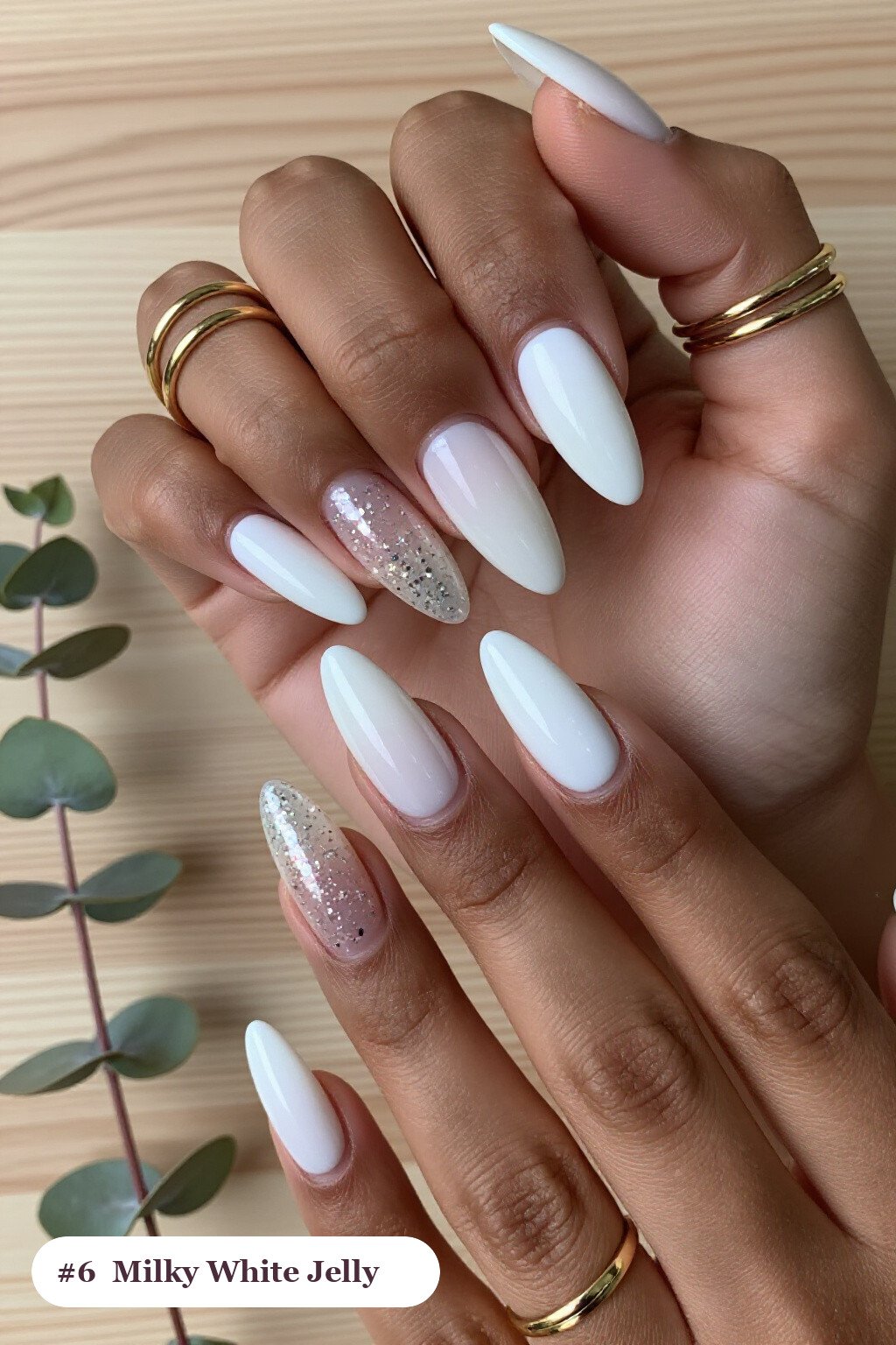 Milky White Almond Jelly Nails with Encapsulated Glitter: How to Make Them Last Longer - simple thanksgiving nail ideas