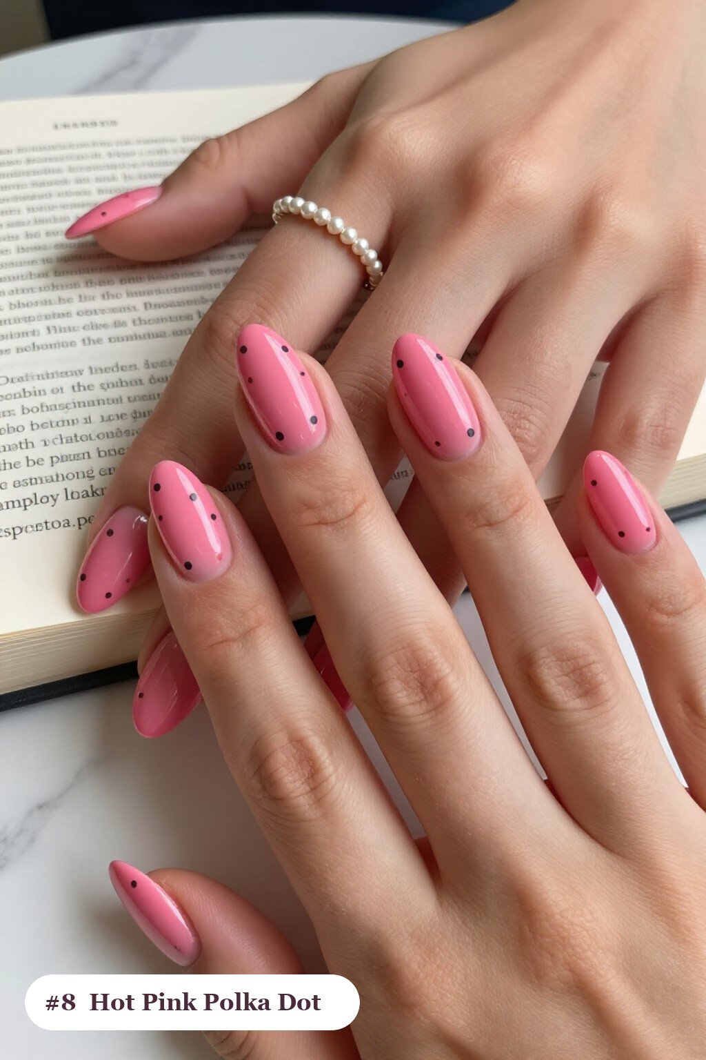 Hot Pink Almond Nails with Playful Dual‑Colour Polka Dots – Simple Thanksgiving Nail Ideas - simple thanksgiving nail ideas