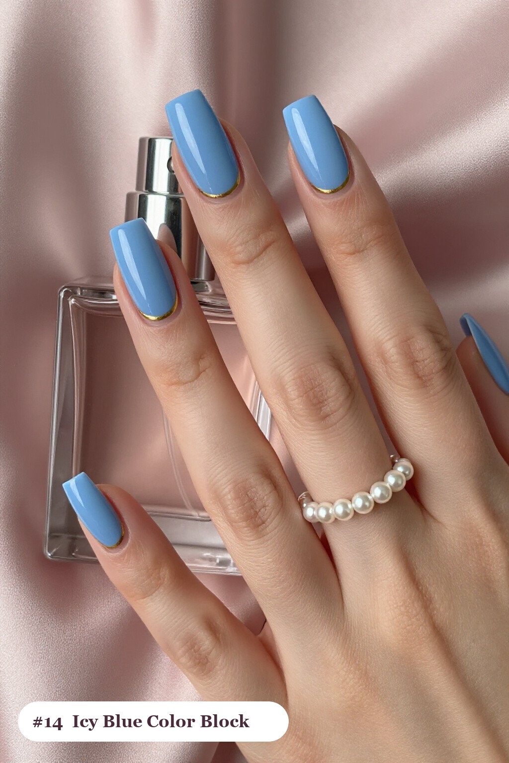Icy Blue Square Colour‑Block Split with Thin Gold Line - simple winter nails Icy Blue Square Colour‑Block Split with Thin Gold Line - simple winter nails