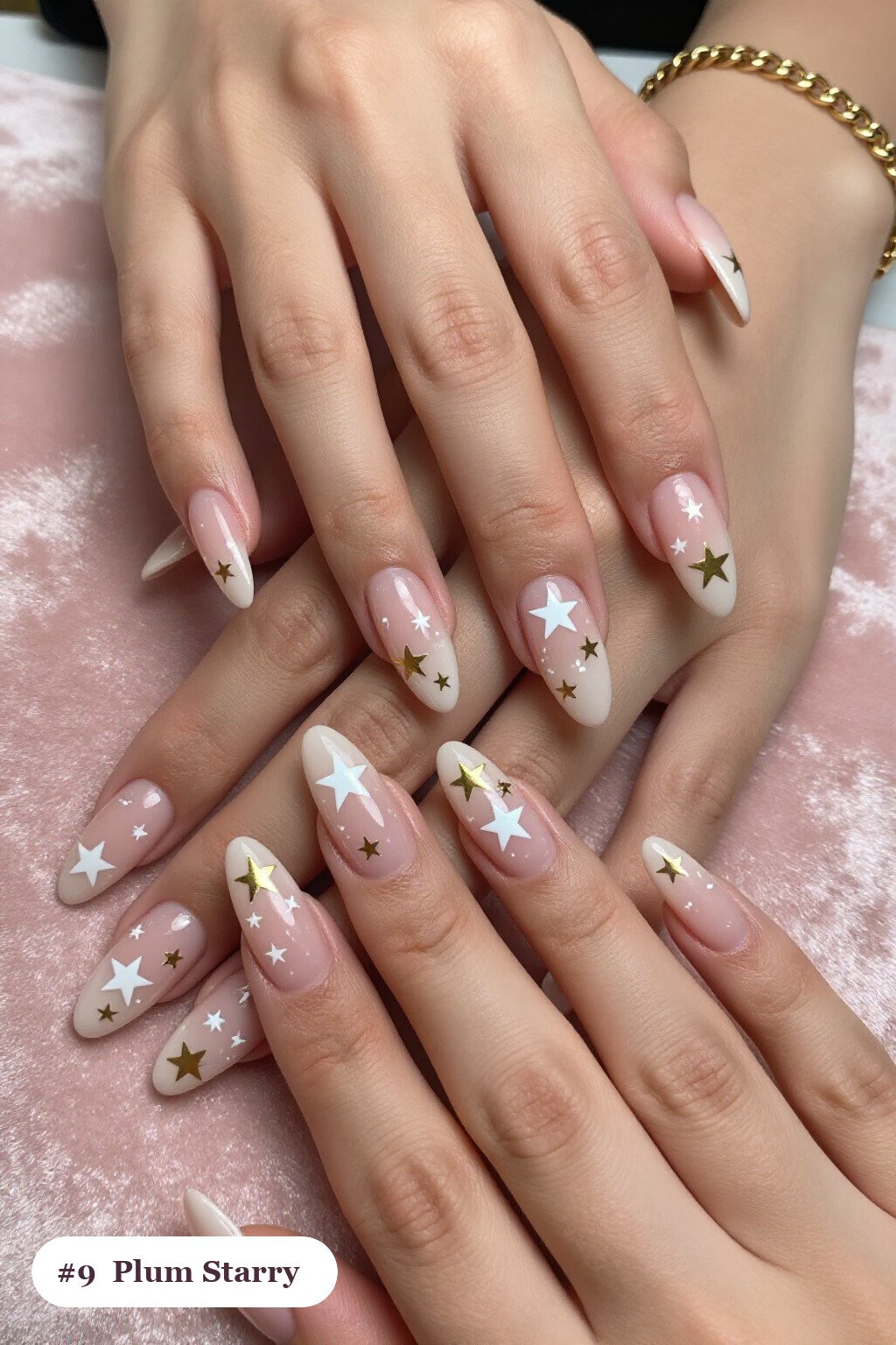 Simple Winter Nails: Plum Coffin with White & Gold Stars - simple winter nails Simple Winter Nails: Plum Coffin with White & Gold Stars - simple winter nails