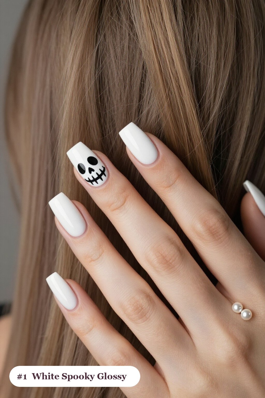 Bone‑White Mirror‑Glossy Medium Squares: The Ultimate Spooky Halloween Nails Look - spooky halloween nails