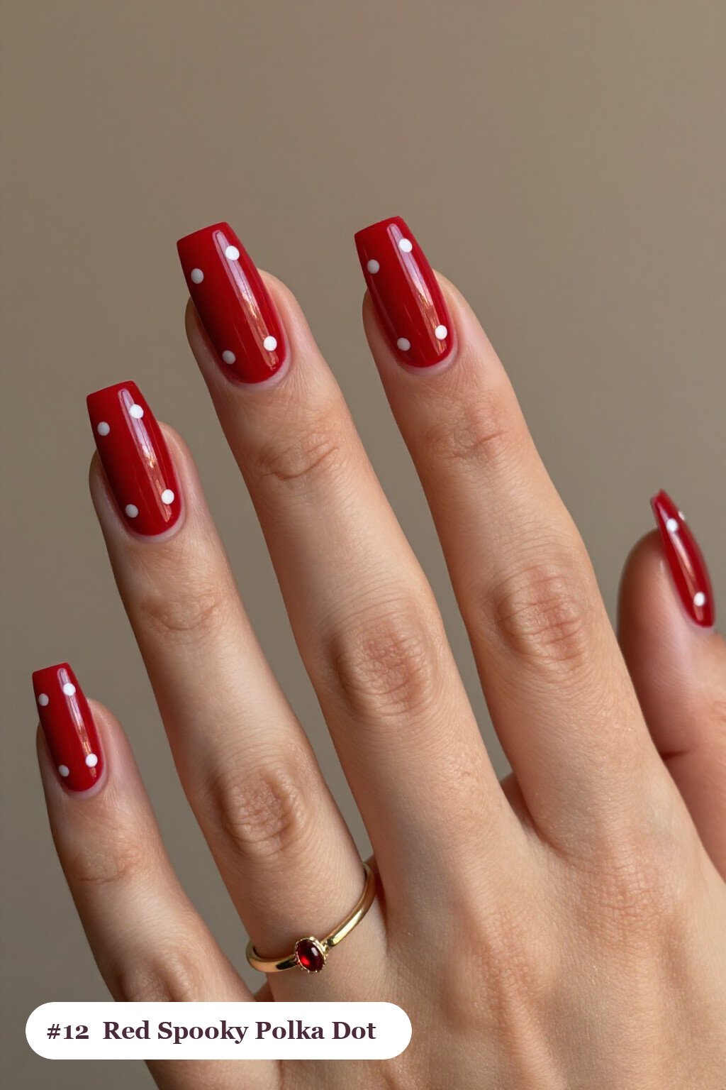 Blood‑Red Long Squares Playful Polka‑Dot Duo on Alternating Nails - spooky halloween nails