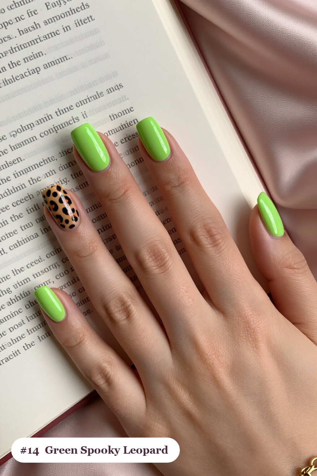 Short Square Lime‑Green Nails Flaunting Leopard Print Accents: On Short Nails - spooky halloween nails