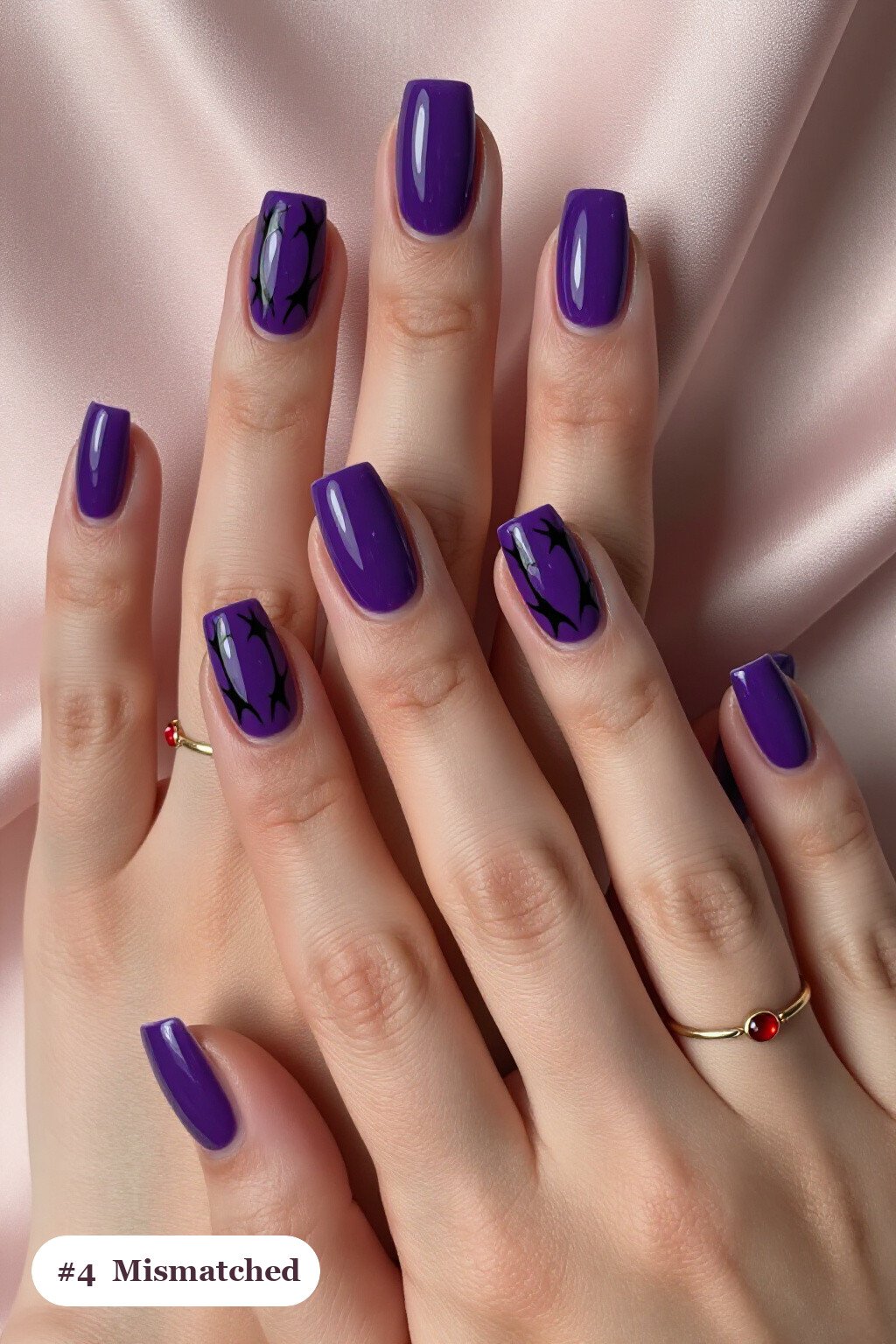 Deep‑Purple Short Squares with Mismatched Patterns: Spooky Halloween Nails - spooky halloween nails