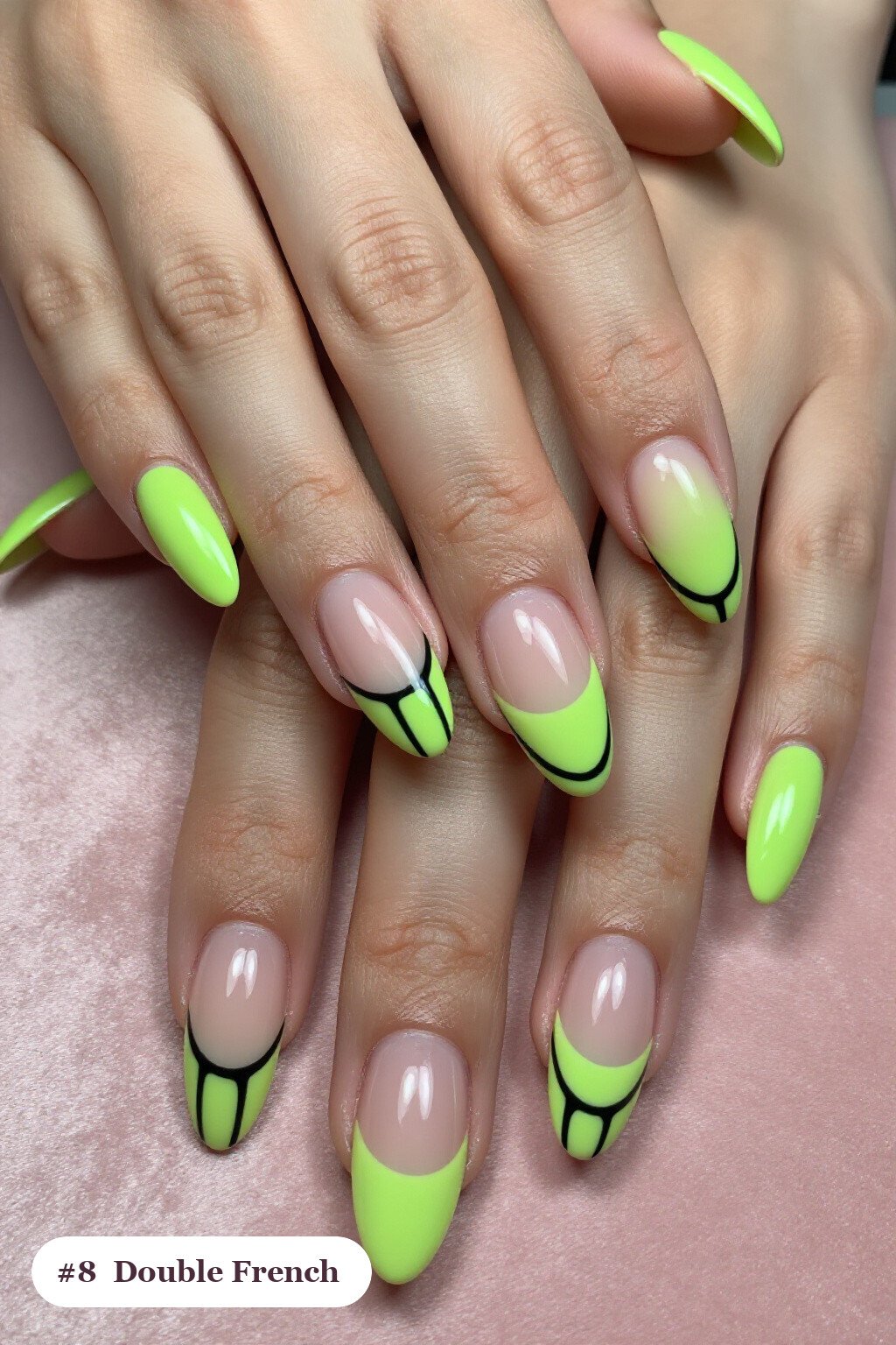 Lime‑Green Long Almonds Featuring Double‑Line French Tips in Two Colours: Best Shades for Every Season - spooky halloween nails