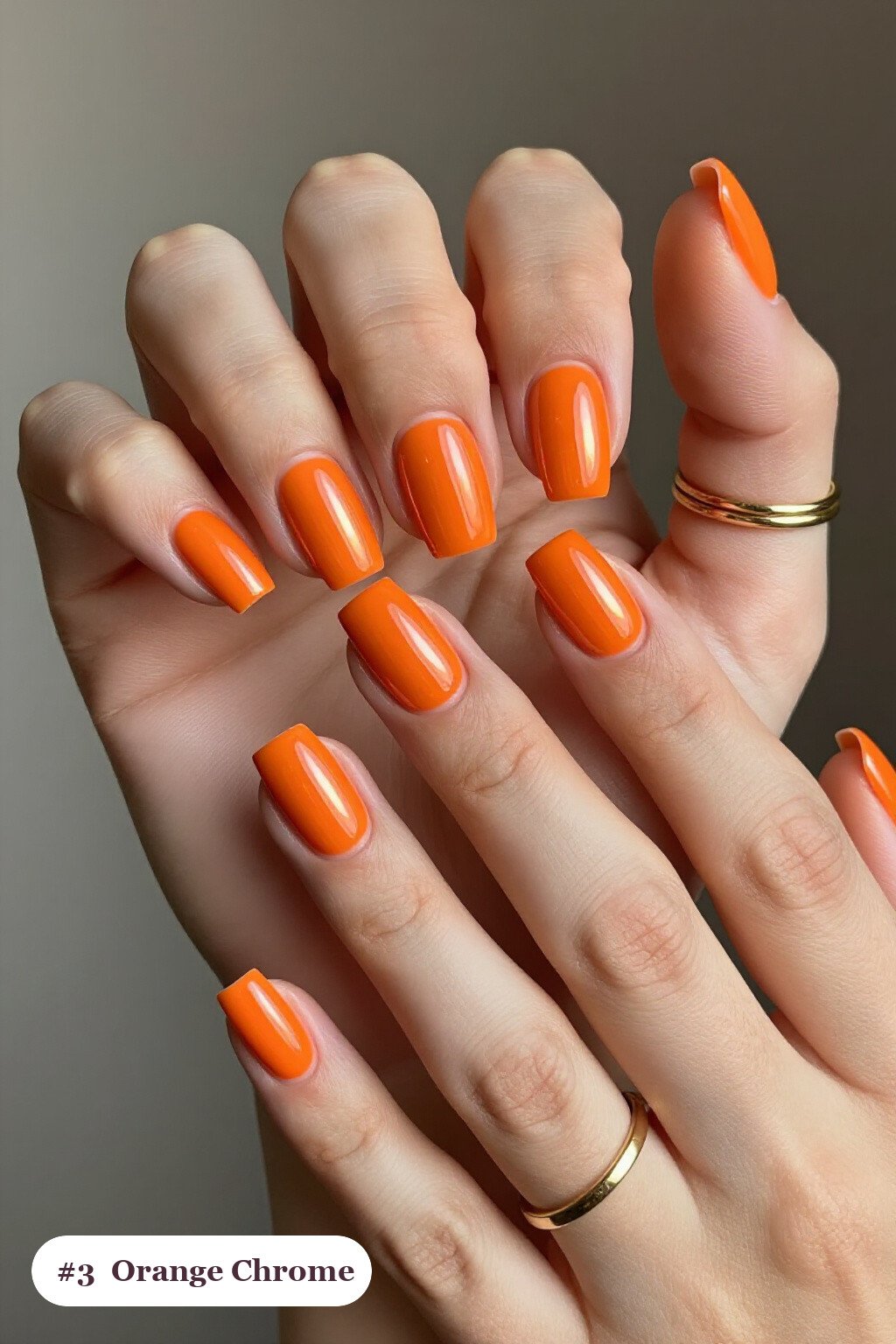 Liquid Chrome Orange Square Halloween Nails with Metallic Highlights - square halloween nails