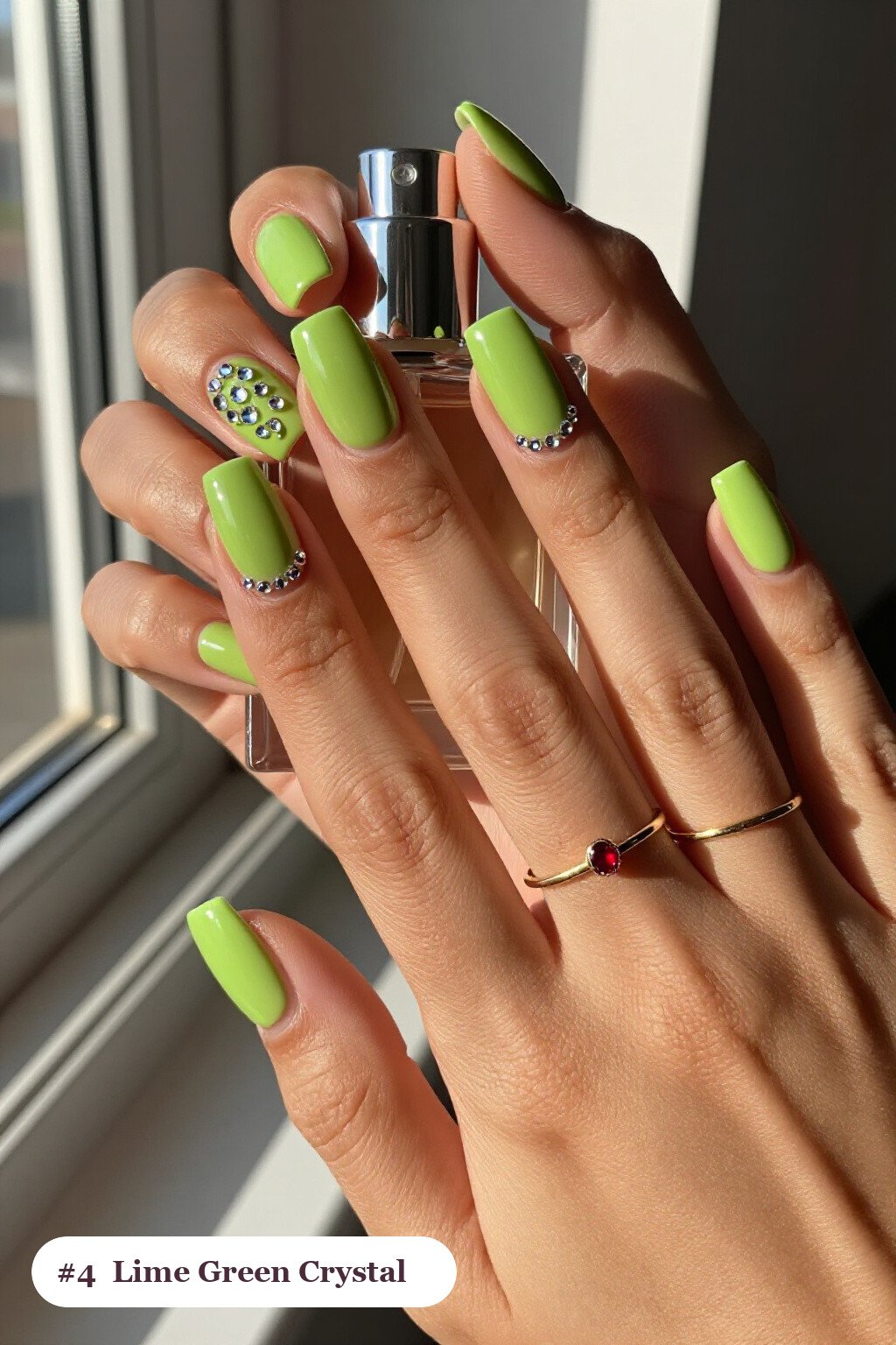 Lime Green Square Nails Sparkling with Crystal Rhinestones - square halloween nails