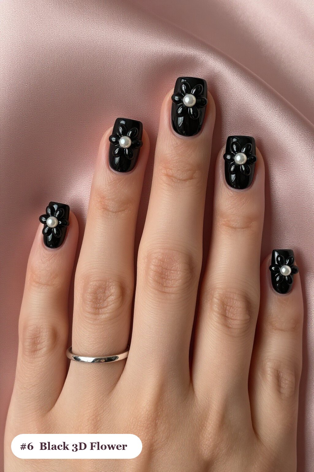 Black Square Nails with 3D Flowers: How to Make Them Last Longer - square halloween nails