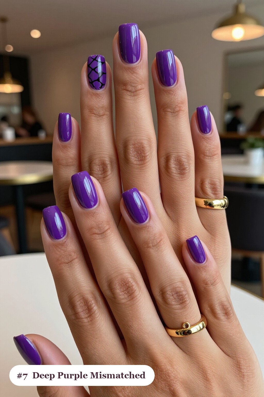 Mismatched Deep Purple Square Nails: On Short Nails - square halloween nails