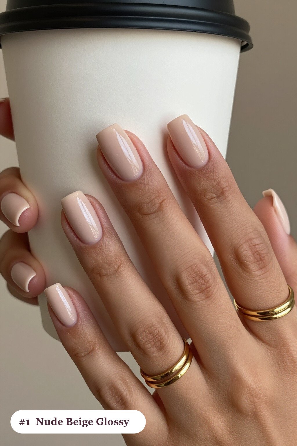 Short square nude beige nails in a flawless mirror-glossy full-colour finish, thanksgiving style - thanksgiving acrylic nail ideas