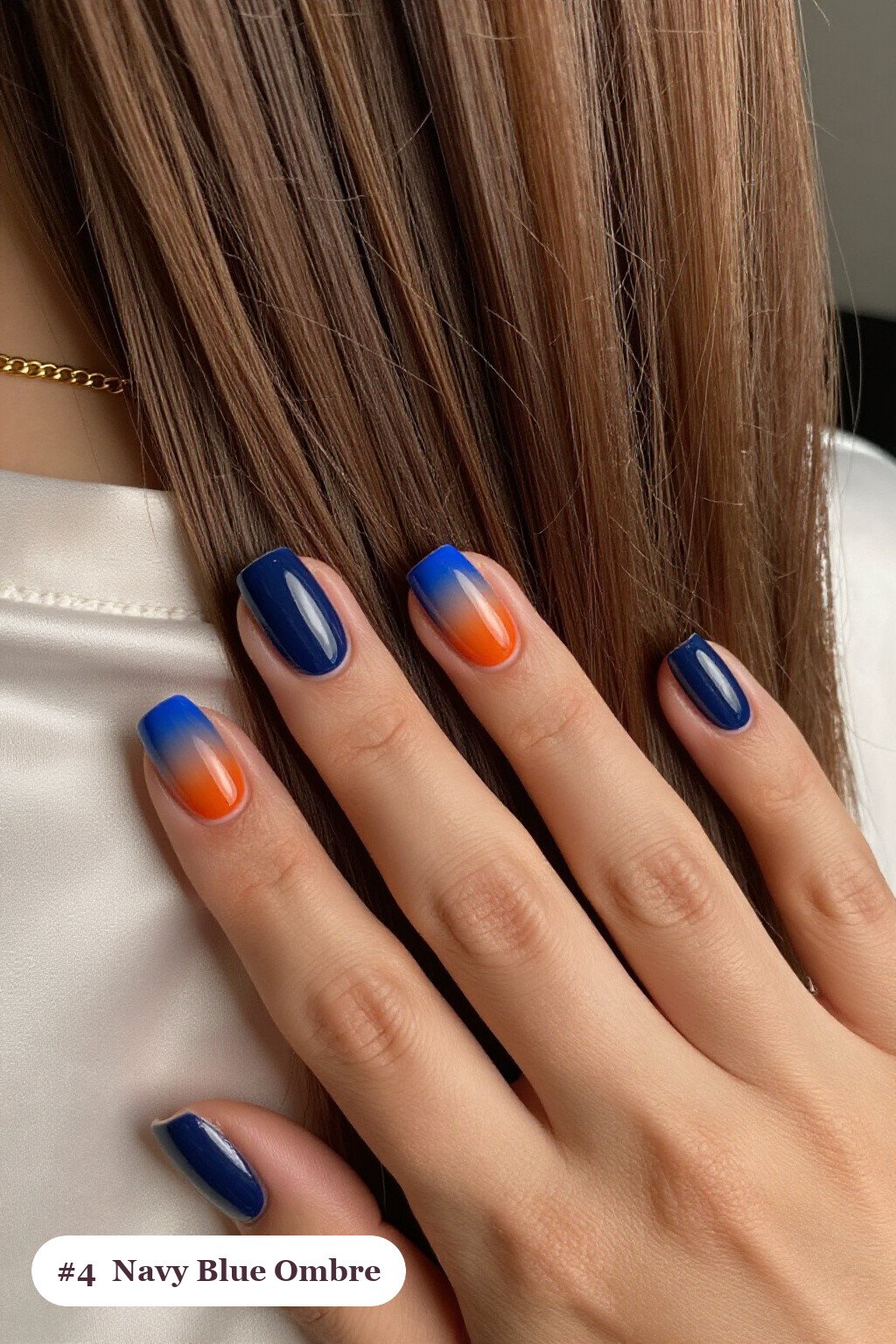 Medium square navy blue nails with a vivid two-colour ombre melting from the cuticle to the tips, thanksgiving style - thanksgiving acrylic nail ideas