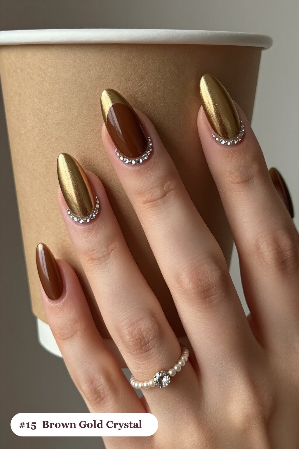Long Ballerina Nails with Crystal Rhinestone Rows Along the Cuticle - thanksgiving brown gold nail ideas