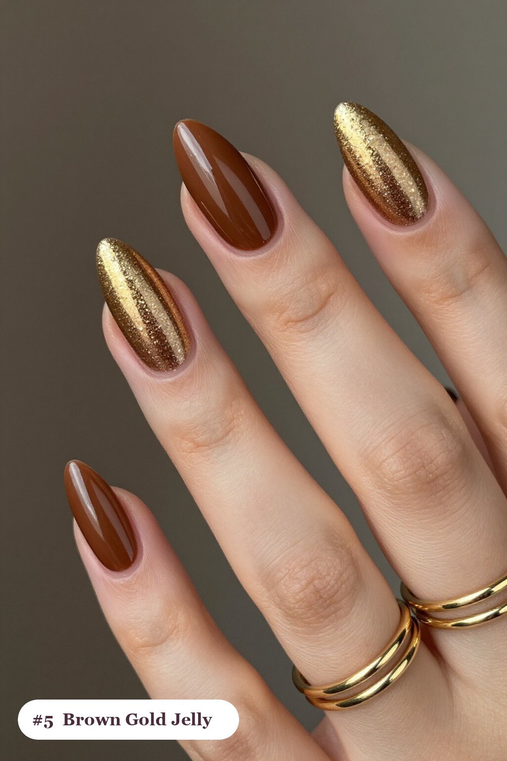Long Ballerina Jelly Tips with Encapsulated Glitter: Thanksgiving Brown Gold Nail Ideas - thanksgiving brown gold nail ideas