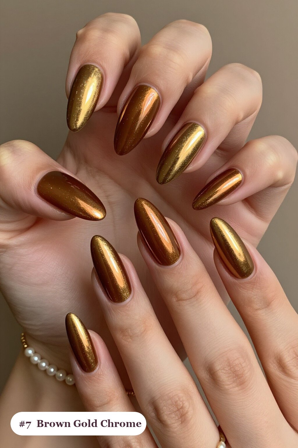 Long Stiletto Liquid Chrome Mirror with Bright Metallic Highlights - thanksgiving brown gold nail ideas