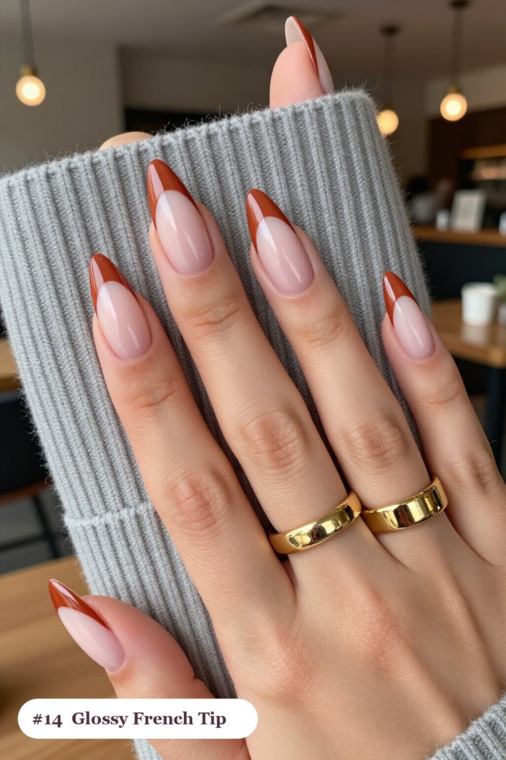 Terracotta Stiletto French Tips with Mirror‑Gloss Finish - thanksgiving french tip nails