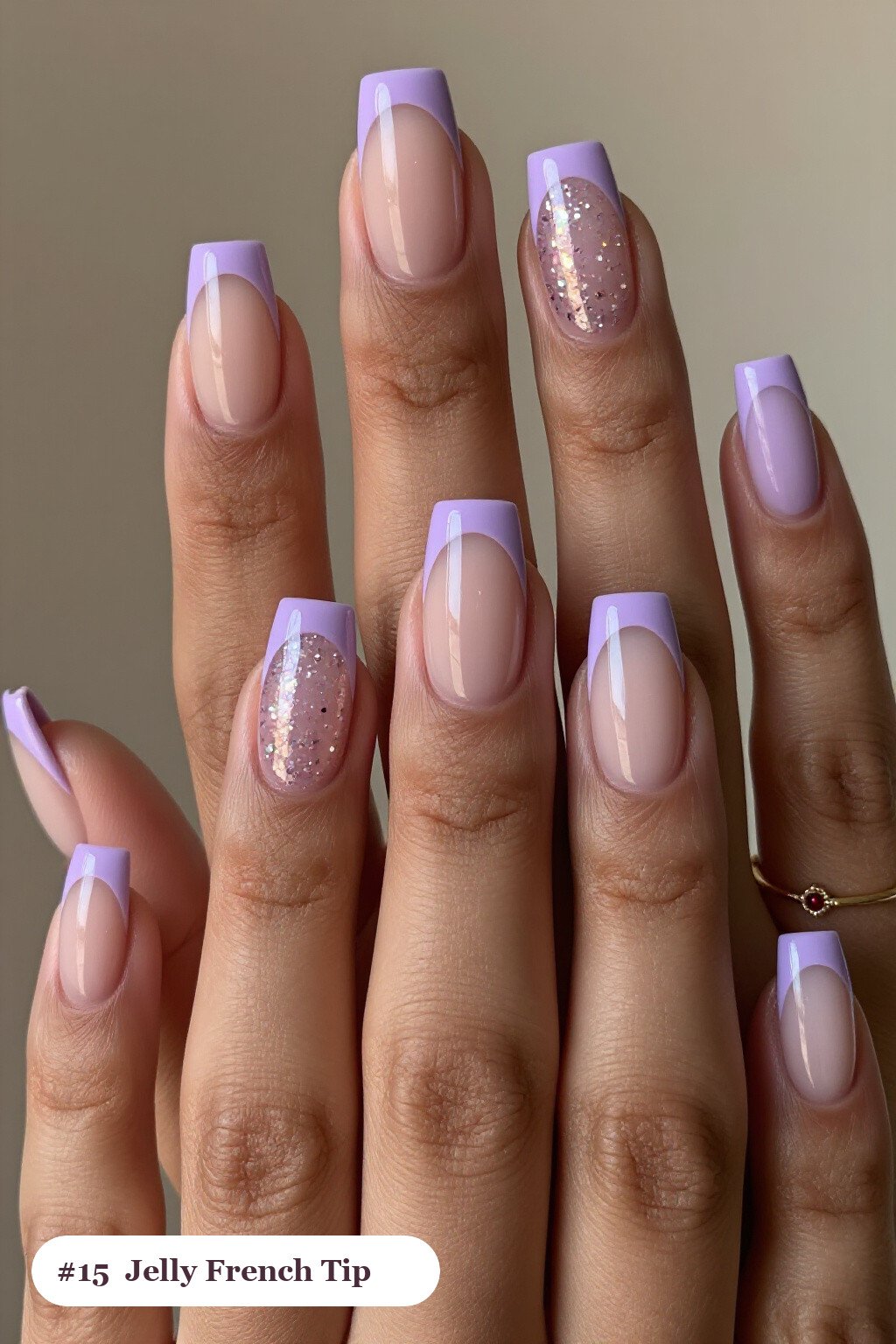 Lilac Square French Tips with Glitter Jelly Finish: On Short Nails - thanksgiving french tip nails