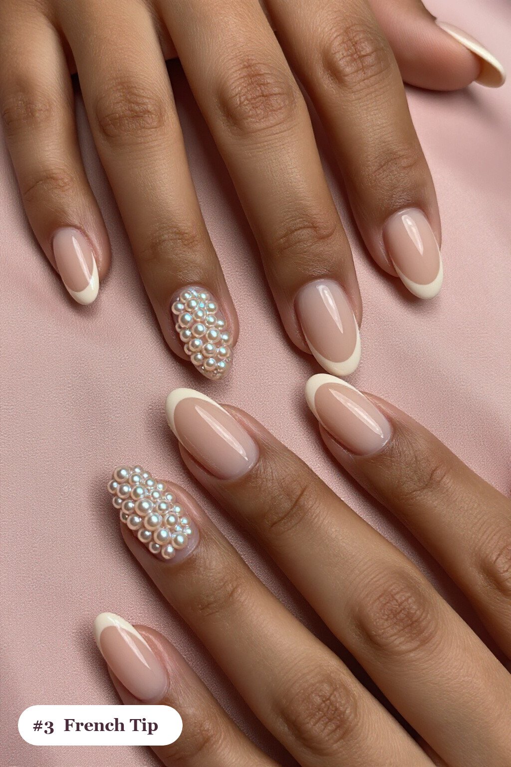 Thanksgiving French Tip Nails: Nude Beige Oval with Iridescent Pearl Chrome - thanksgiving french tip nails