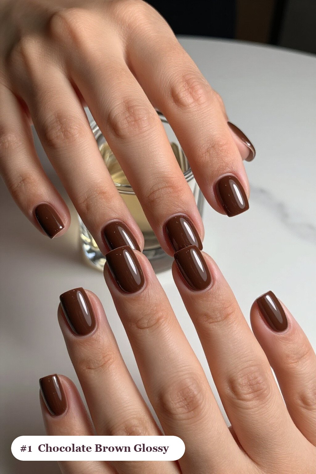 Chocolate Brown Mirror‑Gloss Squares: A Fall Must‑Have - thanksgiving nail designs fall