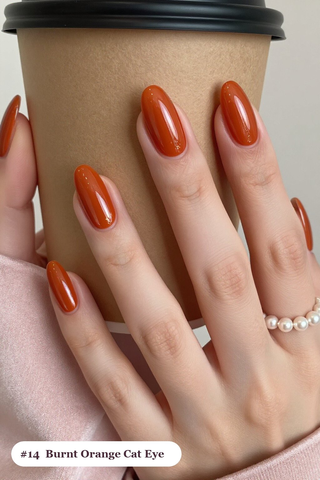 Burnt Orange Shimmer Band Almond Nails: How to Make Them Last Longer - thanksgiving nail designs fall